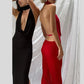 Deep V-neck Halter Backless Side Split Maxi Dresses Women Elegant Sexy Black Red Evening Party Dress