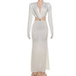 Deep V Neck Cutout Long Sleeve Maxi Dresses for Woman White Sexy Outfits Evening Party Dress for Dinner