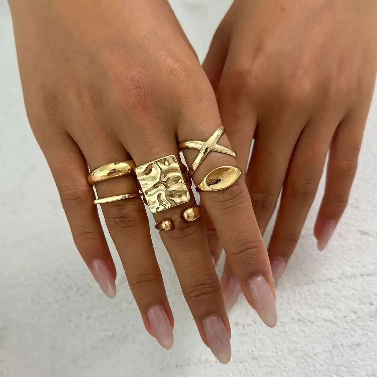 6Pcs/Set Retro Gold Color Irregular Geometric Open Rings for Women Trendy Simple Alloy Finger Ring Engagement Jewelry