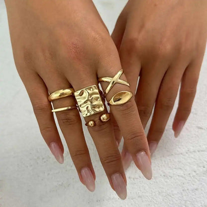 6Pcs/Set Retro Gold Color Irregular Geometric Open Rings for Women Trendy Simple Alloy Finger Ring Engagement Jewelry