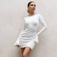 Round Neck Ruffle Long Sleeve Mini Dress Sexy Black Bodycon Dresses for Woman Clothes Fall