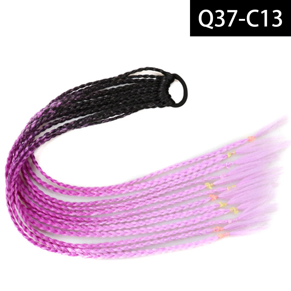 Synthetic Colored Braided Ponytail Hair Extension Rainbow Color Braids Pony Tail With Elastic Band Girl's Pigtail