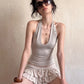 False Button Decoration Vest Women Halter Backless v-Neck Simple Summer Fashion Music Festival Elasticity Streetwear