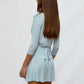 Women Deep V Wrap Sexy Mini Dress Elegant 3/4 Sleeve Ruched Waist Tie Back Flared Hem Casual Club Party Short Dress