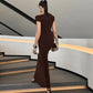 One Shoulder Fishtail Long Maxi Dresses Brown Elegant Dresses Woman 2025
