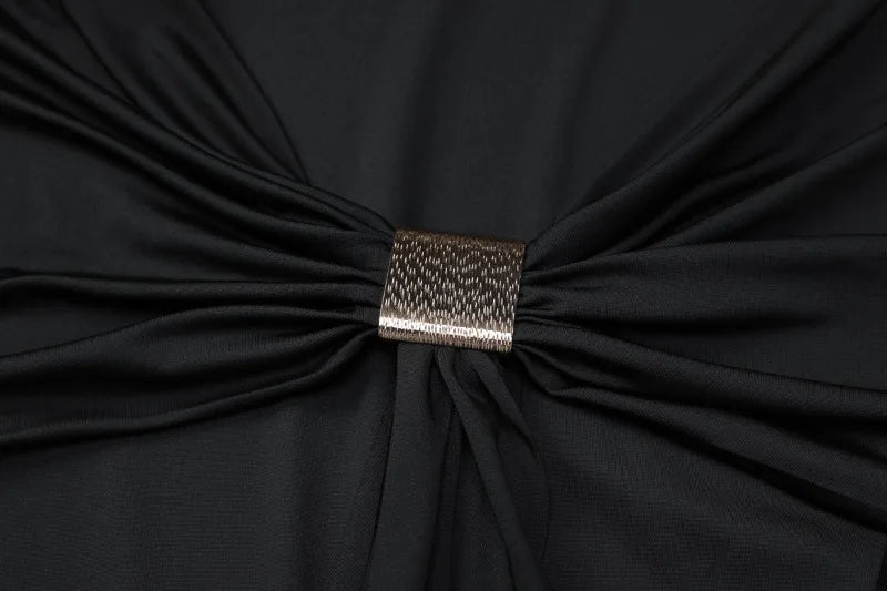 Deep V Neck Backless Draped Maxi Dress Sexy Black Party Dresses Woman Elegant