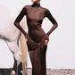 Turtleneck Long Sleeve Maxi Dress For Women Fashion Irregular Bodycon Long Dress Femme Temperament Evening Dress