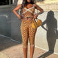 Tracksuit Women 2 Piece Set Casual Leopard Print Y2K Camisole+Mid Pants Tight Stretch Skinny Matching Street Outfits