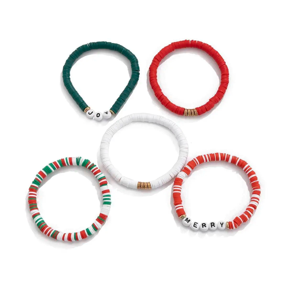 5 Pcs Women's Christmas Series Polymer Clay Bracelet Set Stackable CCB Beaded Fashion Charm Jewelry Accessories