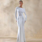 Long Sleeve Draped Front Maxi Dress 2026 Evening Gown White Classy Dresses for Woman Elegant Fall Clothing