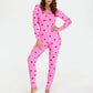Women Bodycon Jumpsuits Heart Print V-Neck Long Sleeve Rompers Fall Winter Casual Playsuits Valentine's Day Clothes