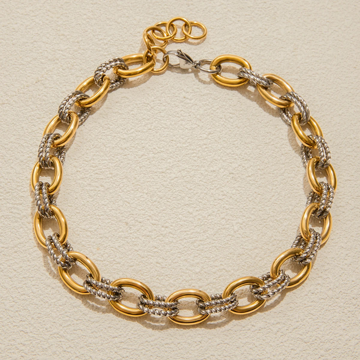 Women's Stainless Steel Two Color Design Necklace 18k Gold Color Plated Twisted Splicing Stackable Waterproof Jewelry