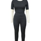 Summer Fashion 2-Piece Set Women o-Neck Simple t-Shirt+Elastic Waist Classic Pant Solid Comfortable Matching Suit
