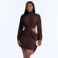 Mesh Sheer Long Sleeve Cut Out Mini Dress Woman Clothing Elegant Sexy Autumn Winter Dresses 2026