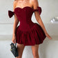 Fine Glitter Christmas Dress Women Slash Neck Sleeveless Fluffy Hem Folds Slim Fashion Sweet Elegant Party Mini Bodycon