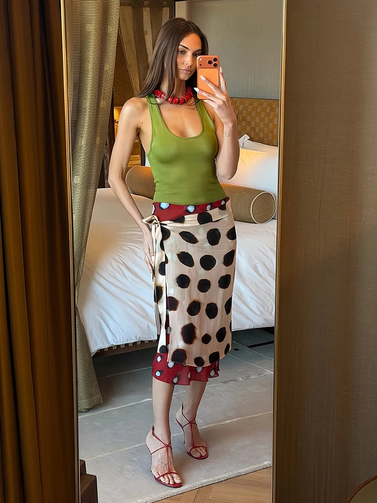Patchwork Leopard Print Skirt Women Bandage Color Blocking High Street Summer Fashion Midnight Hip-Hop Style Bottoms