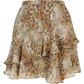 Women's Mini Skirt with Shimmery Leopard Print & Tiered Ruffle Detail, Chic Elastic Waist Lightweight Bottom for Summer