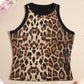 Women's Summer Slim Fit Vest Crop Tops Sleeveless Round Neck Sequins/Leopard Print Cami Tank Tops Y2K Party Clubwear