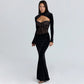 Long Sleeve Backless Corset Maxi Dress 2 Piece Set Black Lace Velvet Luxury Evening Gown Dresses