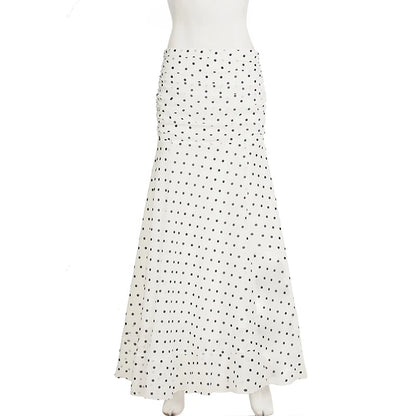 Polka Dot Floor-length Chiffon Skirt French Style Ruffled Mesh A-line Skirts Elegant Maxi Bottoms High Waist Streetwear