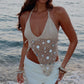 Women Y2K Sequin Knit Tank Top Sparkle Halter Crochet Cami Top Sleeveless V Neck Open Back Glitter Camisole Clubwear