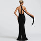 See Through Mesh Patchwork Sexy Party Dresses Burgundy Black Deep V Neck Backless Fishtail Maxi Dress