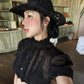 Single-Breasted t-Shirt Women See Through Folds Puff Sleeve Line Decoration Sweet Summer Fashion Daily Streetwear