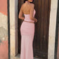Two Piece Set Pink Halterneck Top and Matching Ruched Maxi Skirt Set Sexy Womens Outfit