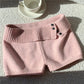 Stylish Button Decor Ribbed Trim Foldover Mid Rise Shorts Women Knit Crochet Micro Shorts Casual Slim Fit Y2K Streetwear