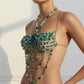 Retro Bohemian Crystal Beaded Body Chain Halter Top Sexy Women Layered Tassel Chain Backless Beach Streetwear Jewelry