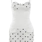 Fashion Party Dress Women Sexy Bow Applique Polka Dot Print Patchwork Button Square Collar Elegant Street Bodycon