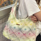 Women's Star Print Denim Hobo Bag, Gradient Color Fringed Shoulder Tote, Large Capacity Casual Aesthetic Shopper Bag