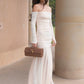 Off-shoulder Strapless Sexy Maxi Dress Women Summer New Patchwork Backless Long Sleeve Pleated Long Dress Elegant