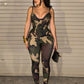 Sexy Camouflage Print 2 Piece Set Women Tracksuit V-Neck Shirring Backless Camisole+Pants Matching Street Casual Outfits