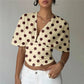 Women Y2K Polka Dot Print Deep V Neck Crop Top Batwing Short Sleeve Ruched Waist Slim Fit Casual Summer Streetwear