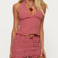 Women's Summer Y2K Gingham Halter Top Two Piece Outfit Backless V Neck Crop Top and Ruffle Hem Smocked Shorts Set