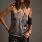 Elegant Deep V Neck Halter Camisole for Women Criss Cross Strap Silky Satin Sleeveless Sexy Party Casual Summer Top