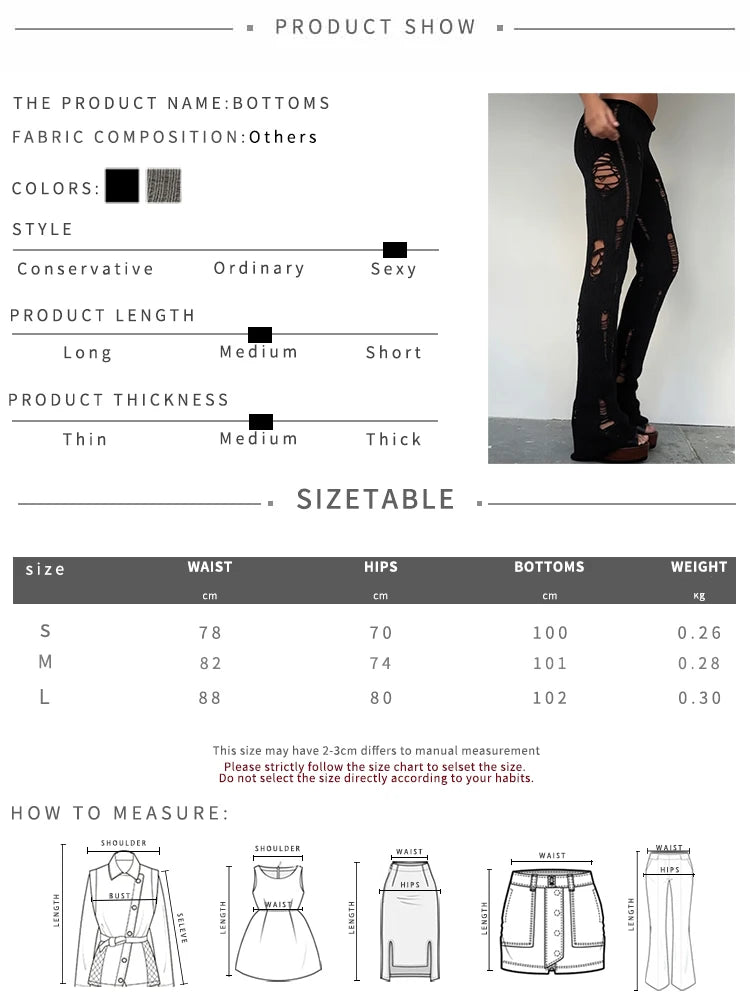 Hot Girls Long Pants Woman Irregular Hollow Design Crochet Elastic High Waist Skinny Stretch Street Hip-Hop Style Bottoms