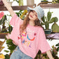 2025 Summer New Arrivals Pink Graffiti Printed Casual Short Sleeve T-Shirt For Women