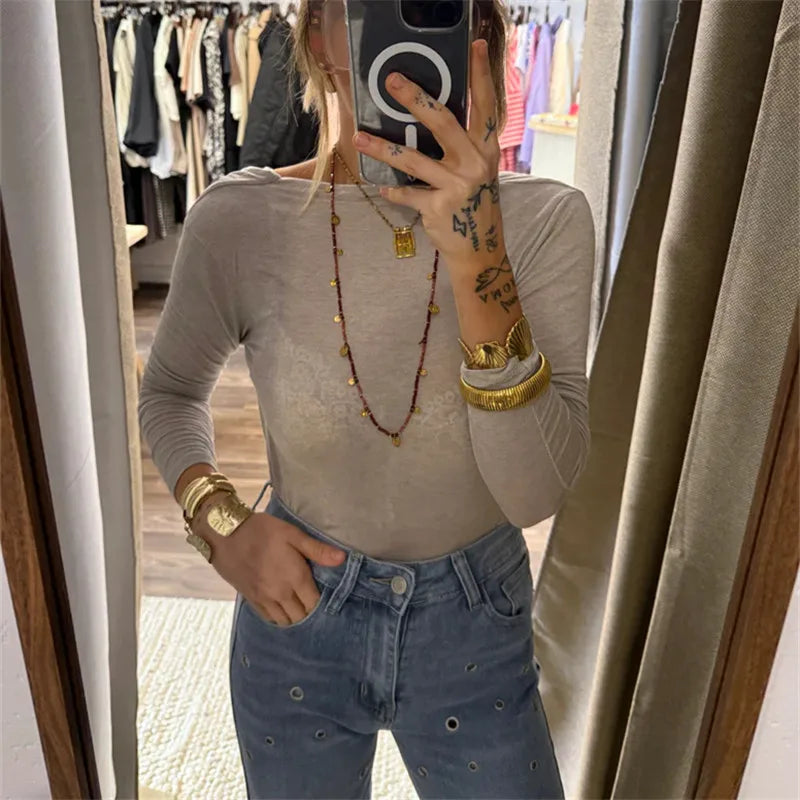 Y2k Aesthetic Low Back Blouse Women Open Back Shirt Long Sleeve Backless Boat Neck Blouse Going Out Workout Outfit