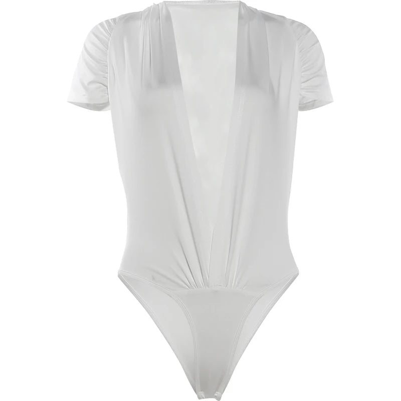 Sexy Wild Bodysuits Woman Summer Trend Deep V-Neck Mini Sleeve Skinny Stretch Hot Girls Hip-Hod Style Classic Tops
