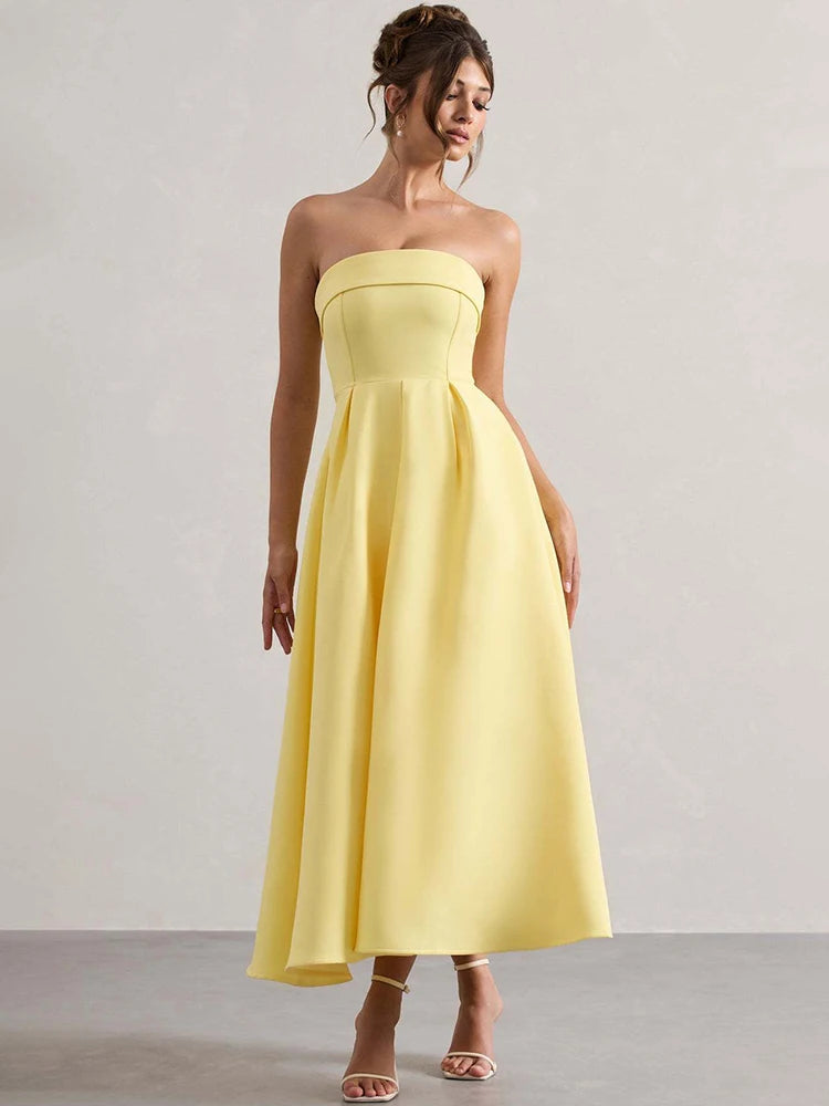 Off-shoulder Strapless Sexy Midi Dress Women Fashion Elegant Sleeveless Backless High Waist A-line Club Party Dress New
