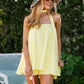 Women Summer Halter Neck Babydoll Tops+Elastic Waist Shorts 2 Piece Casual Set Sleeveless Backless Ruffled Hem Beachwear