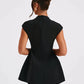 Black Sleeveless Sexy Mini Dress For Women Fashion Zipper Deep V Neck Two Pocket A-line Night Club Party Dress Elegant