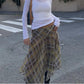 Low Waist Plaid Asymmetrical Hanky Hem Skirt Women Lightweight Flowy Chiffon Midi Skirt Retro Check Streetwear Skirt
