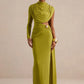 Women Draped High Neck One Long Sleeve Cutout Waist Maxi Dress Slim Backless Mermaid Formal Evening Party Dress