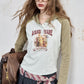2025 Autumn New Arrivals Casual Print Hoodie Raglan Sleeve Color Block Long Sleeve Top For Women