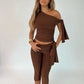 White 2 Piece Lace-up One Shoulder Top Knee Length Pant Coord Sets Women Clothing Elegant Summer Outfits