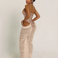 Halter Backless Dress Women Hollow Sequin Patchwork Sexy Zip V-Neck Sleeveless Elegant Birthday Party Club Vestidos