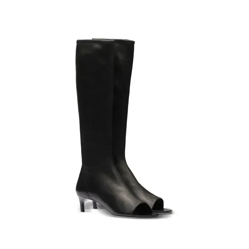 New European and American Fish Mouth Clip Toe Mid Boot, Fashionable Thin High Heel Side Zipper Women's High Tube Cool Boot